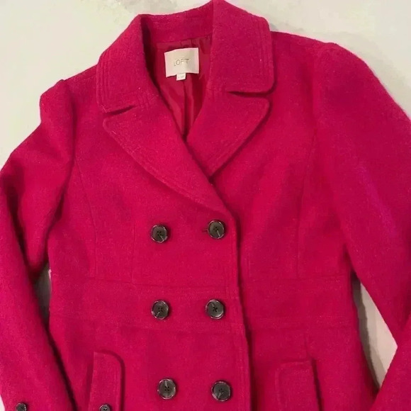 Ann Taylor Loft Magenta Pink Peacoat WoolBlend Womens 6 Outerwear Classic Preppy - Picture 3 of 7